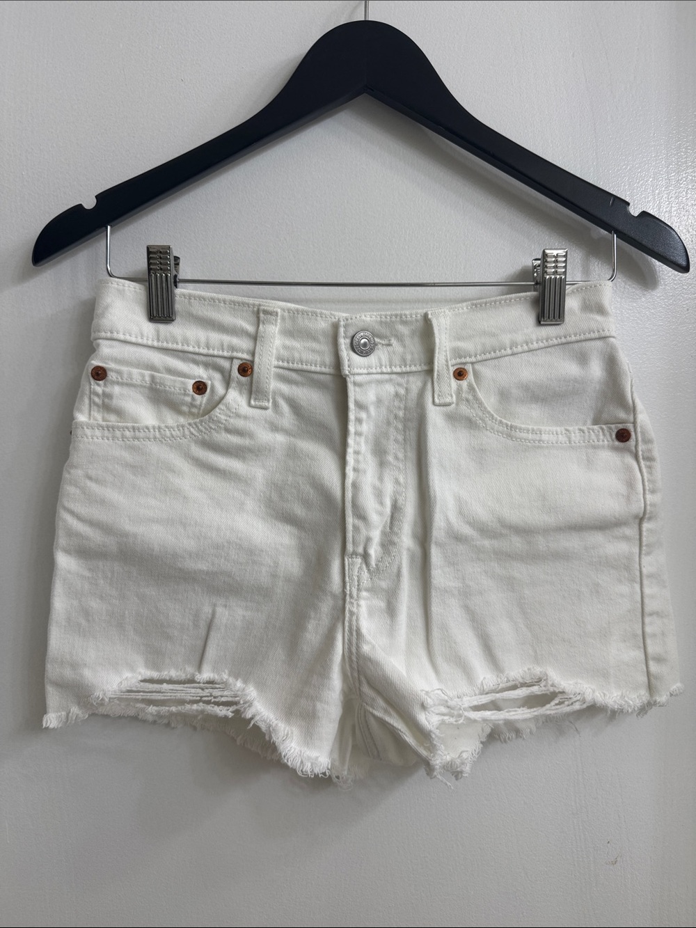 Levi's White High Rise Denim Shorts